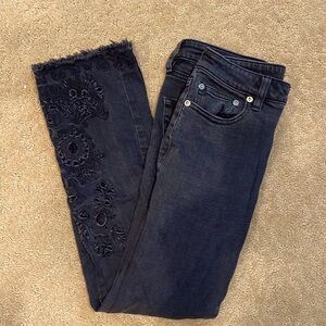 Free People black denim jean embroidered bottoms